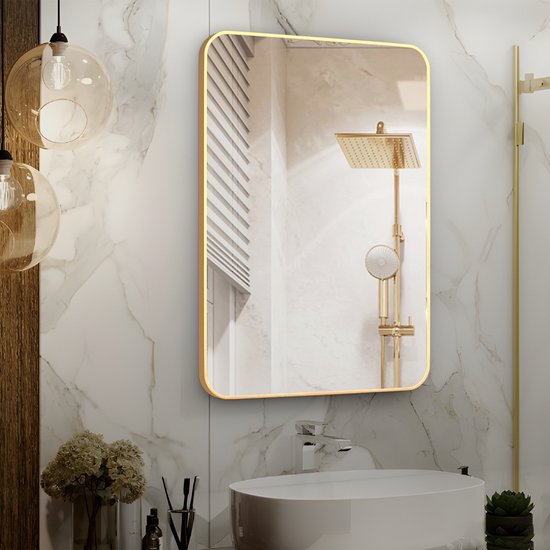 Badkamerspiegel - Goud - 71 x 50 cm - Wandspiegel - Rechthoekige Spiegel met Frame van Aluminiumlegering - Spiegel voor Slaapkamer, Woonkamer en Badkamer