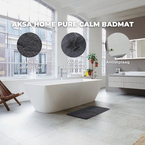 AKSA Home® Badmat 50x80 cm - Douchemat antislip - Badmat antislip - Badkamermat - Vloerkleed - Donkergrijs