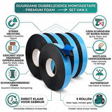 24ME® - Pakket van 5 Rollen - 25 Meter Foam Tape – 2 cm Breed – Dubbelzijdige Tape voor Montage, Klussen, Auto & Hobby