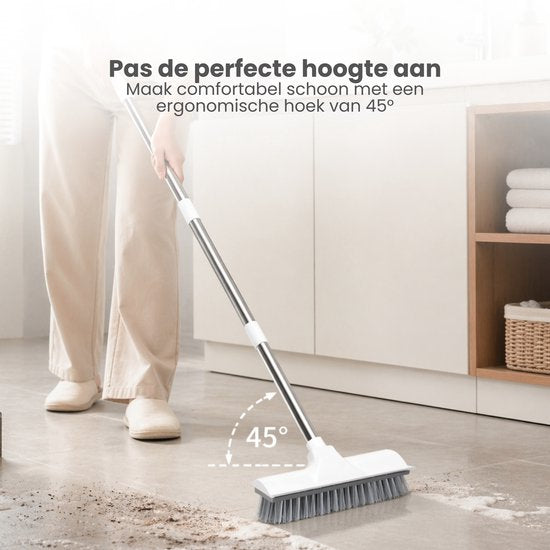Schrobber 2 in 1 - Wit-Grijs - Douchetrekker - Schrobbezem - Trekker douche - Luiwagen - Trekker - Schuurborstel - Schrobborstel Met telescopische steel