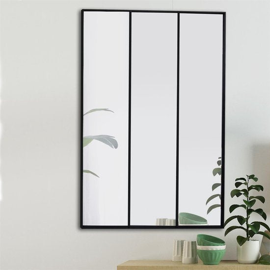 4goodz Wandspiegel Raam-Drieluik van Metaal – 75 × 115 cm – Zwart