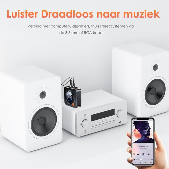 Vesfy Bluetooth Ontvanger - Bluetooth 5.1 Adapter - NFC - AUX & RCA - Voor Stereo, Speakers & Auto
