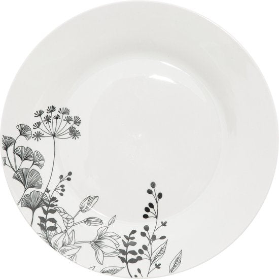 Porseleinen Serviesset Wild Flower 6-persoons 18-delig - Wit/Zwart