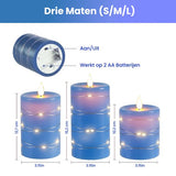 NovaWare LED Kaarsen met Bewegende Vlam - Set van 3 - Kaarsen op batterijen met afstandsbediening – Elektrische Kaarsen - Flikkerende vlam - Oplaadbaar - Timer en Dimfunctie - Blauw