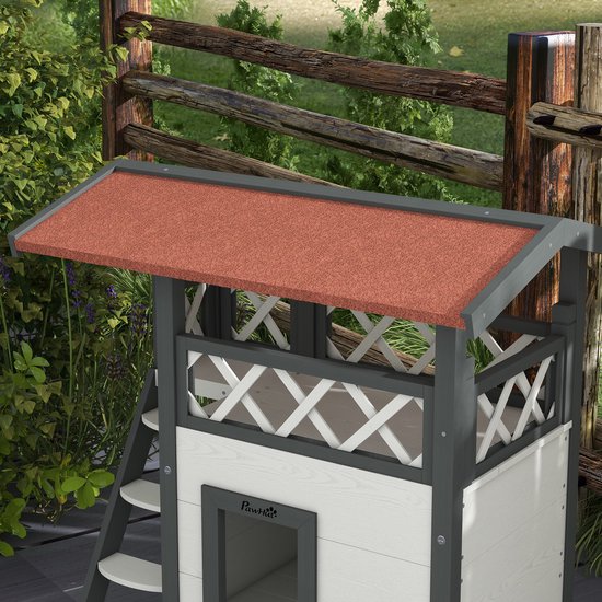 4goodz kattenhuis 2 laags 77x50x73cm - Wit/Rood