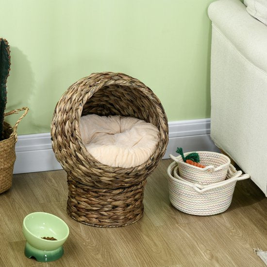 Rotan Kattenmand - Gezellig Kattenholletje met Kussen - 42x33x52cm