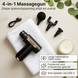 Carewat Massage Gun – Spiermassage Apparaat met 4 Opzetstukken – Draadloos – Stil – Oplaadbaar via USB-C – Spierontspanner voor Nek, Rug en Benen