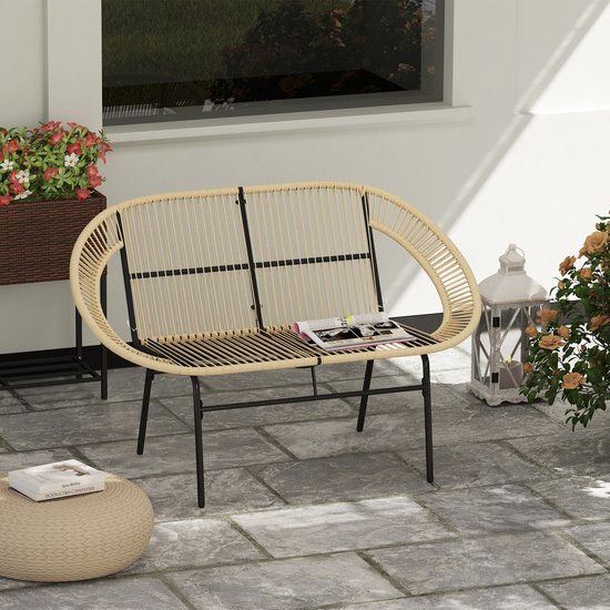 2-zits Rattan Tuinbank in Boho-stijl - Zwart