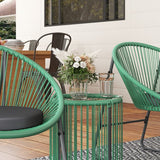 3-delige Tuinmeubelset Bistroset Kunststof-Rattan met Glazen Tafelblad - Groen