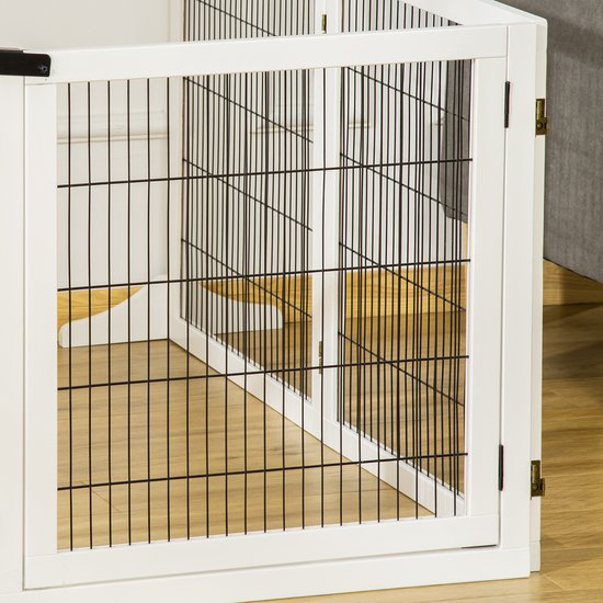 Veiligheidshek voor Huisdieren - Opvouwbaar - 432 x 36 x 70 cm - Dennenhout - Wit