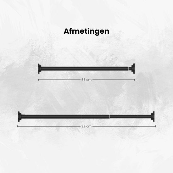 Douchestang Uitschuifbaar - Zwart - 66 cm tot 99 cm - Universeel - Douchestang zonder Boren - Douchestang Verstelbaar - Douchegordijnstang - Gordijnstang