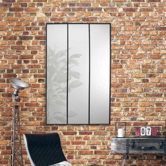4goodz Wandspiegel Raam-Drieluik van Metaal – 75 × 115 cm – Zwart