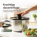 Slacentrifuge RVS 5L met Snij- en Raspmessen – Salade Spinner – Sladroger – Slakom met Mandoline – Groentesnijder – Julienne Snijder – RVS Mengkom