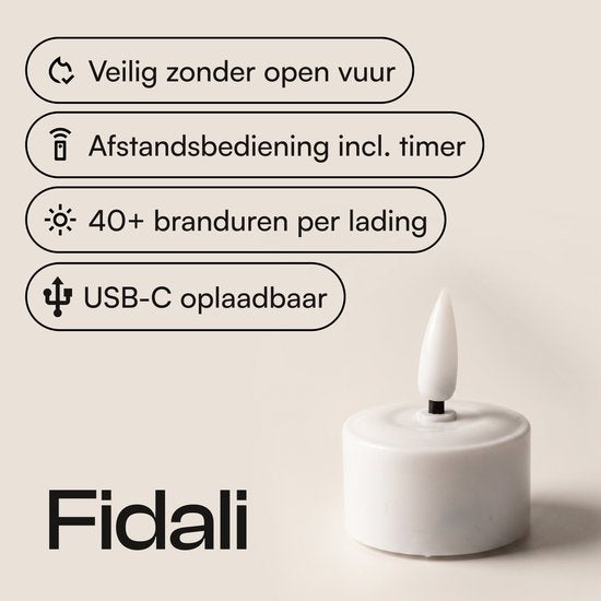 Fidali oplaadbare waxinelichtjes 6 st. - LED Kaarsen met Afstandsbediening - Realistische Flikkerende Vlam - Oplaadstation - Kerst Kaarsen