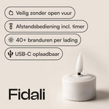 Fidali oplaadbare waxinelichtjes 6 st. - LED Kaarsen met Afstandsbediening - Realistische Flikkerende Vlam - Oplaadstation - Kerst Kaarsen