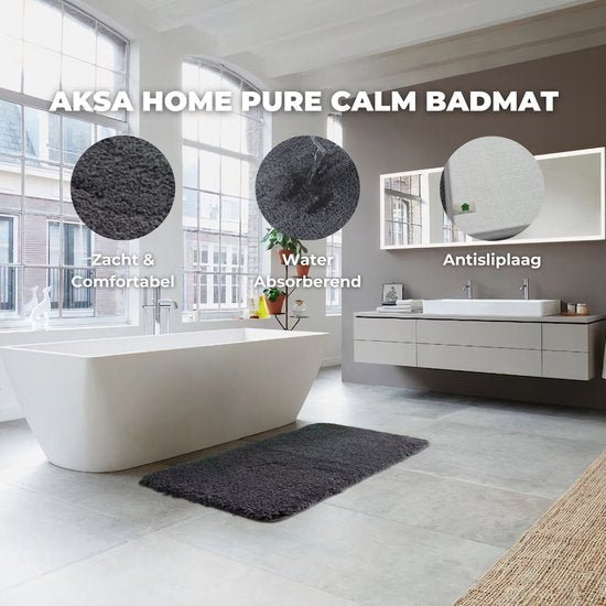 AKSA Home® Badmat 70x140 cm - Grote douchemat antislip - Badmat antislip - Badkamermat - Vloerkleed - Donkergrijs