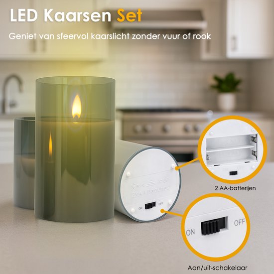 Pro Led Kaarsen met Bewegende Vlam en Afstandsbediening - Set van 3 - Timer en Dimfunctie - Kaarsen op batterijen