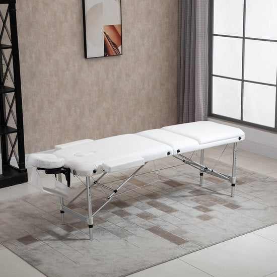 Aluminium Massagetafel Opvouwbaar - hoogte verstelbaar 215x60 cm - Wit