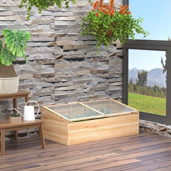 4goodz Houten Kweekbak, Mini Kweekkas 100x50x35 cm - massief hout