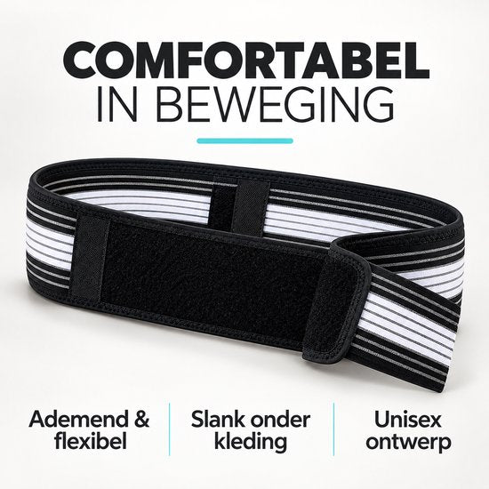 Rugband – Verstelbare Ondersteuningsband voor Onderrug – Elastische Lendenband met Klittenbandsluiting – Unisex – Tot 120 cm – Zwart