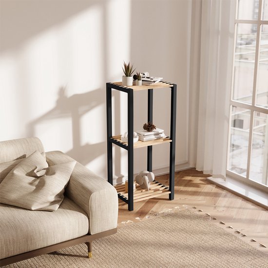 Fixwood Opbergrek 3 Lagen – Kunststof & Hout – Lichtgewicht Multifunctioneel Kastje – Voor Keuken, Woonkamer of Badkamer – 78 x 35 x 29 cm