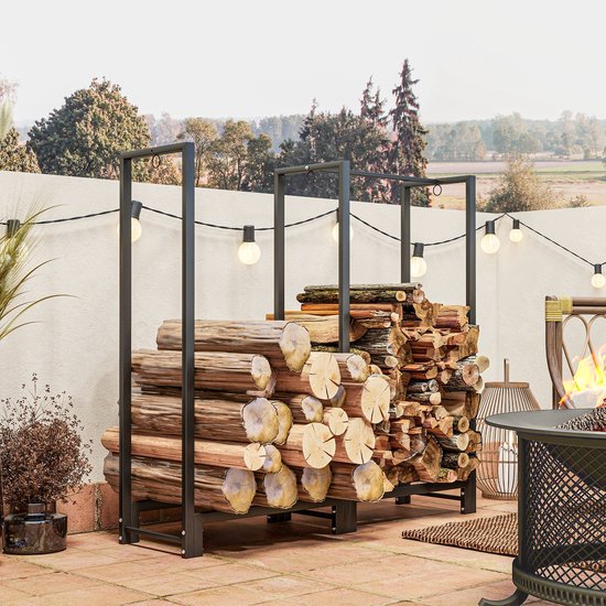 Haardhoutrek 123 cm Tot 200 kg - Houtopslag Staal - Zwart