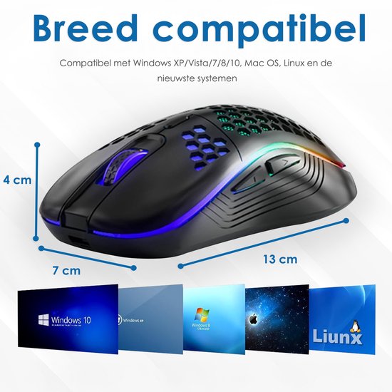 Pro Draadloze Gaming Muis - RGB Verlichting - 1600 DPI - USB Oplaadbaar - Ergonomisch - Voor PC & Laptop