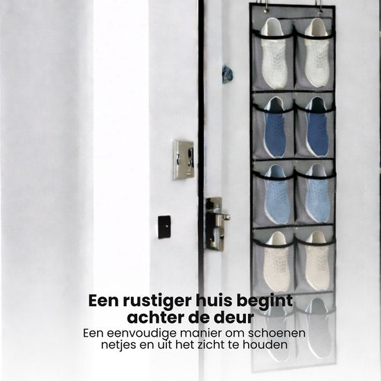 Schoenenkast Hangend - Schoenenzak 12 vakken - Opbergen van Schoenen aan Deur - Schoenenzak Grijs - Oplossing voor rondslingerende schoenen - Hoogwaardige Schoenenkast
