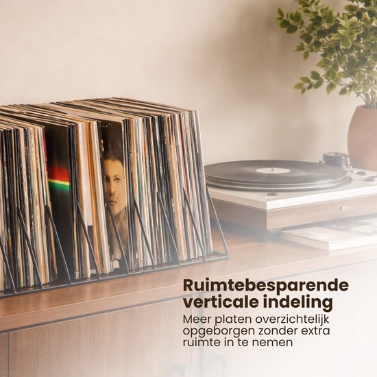 LP Opbergsysteem - Zwart - Elpee Opbergrek - Platenrek van Metaal - Opbergrek LP - Vinyl OpbergSysteem - 50 tot 60 Platen - Bordenstandaard - Boekenstandaard