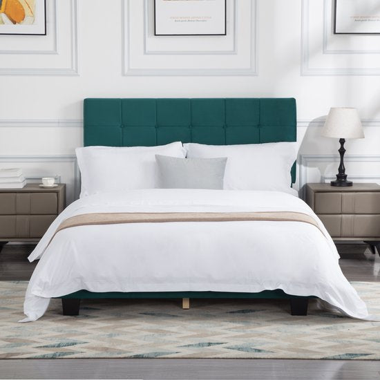 Bedombouw - Groen - 147x206x110cm - Bedombouw met Hoofdbord - De perfecte combinatie van comfort en stijl voor je slaapkamer