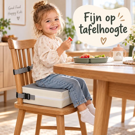 Stoelverhoger Kind – Zitverhoger voor Eetkamerstoel – 32 x 32 x 8 cm – Booster Seat met Verstelbare Riemen – Afneembare Hoes – Zitkussen voor aan Tafel