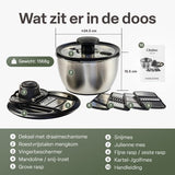 Slacentrifuge RVS 5L met Snij- en Raspmessen – Salade Spinner – Sladroger – Slakom met Mandoline – Groentesnijder – Julienne Snijder – RVS Mengkom