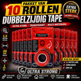 24ME® Pakket met 10 Rollen Dubbelzijdig Montagetape - Totaal 15 meter - Sterke Hechting - Transparant - Ultra Strong