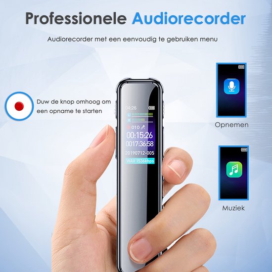 Vesfy Afluisterapparatuur met MP3 Speler - USB Oplaadbaar - 64GB - Incl. Oordopjes - Dictafoon - Voice Recorder - Spy