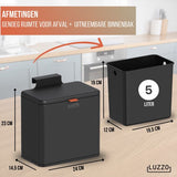 Luzzo® Loft Groente Afvalbak Zwart - Aanrecht Afvalbakje 5 liter - Uitneembare Binnenbak - Neerzetten/Ophangen - Zwart