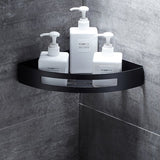 Hoek Doucherek Zwart – Badkamer Hoekplank met Schroefmontage – Roestvrij & Waterafvoer – 22 × 22 cm
