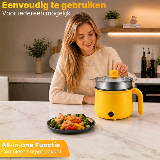 DMG Supply Noodle Pan - Geel - Elektrische Kookpan - Hotpot - Noodle Kom - 1,8 L - Multicooker
