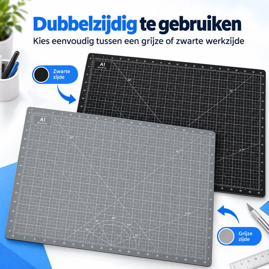 Snijmat A1 – 90 x 60 cm – Zelfherstellende Snijmat 3 mm Dik – Grote Cutting Mat met Raster, Maatverdeling & Snijhoeken – Voor Hobby, Naaien & Knutselen