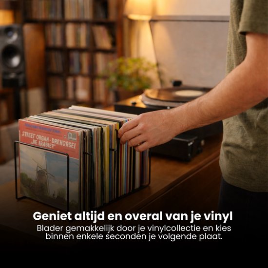 LP Opbergsysteem - Zwart - Elpee Opbergrek - Platenrek van Metaal - Opbergrek LP - Vinyl OpbergSysteem - 50 tot 60 Platen - Bordenstandaard