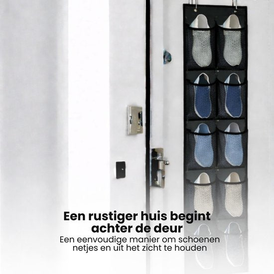 Schoenenkast Hangend - Schoenenzak 12 vakken - Opbergen van Schoenen aan Deur - Schoenenzak Zwart - Oplossing voor rondslingerende schoenen - Hoogwaardige Schoenenkast