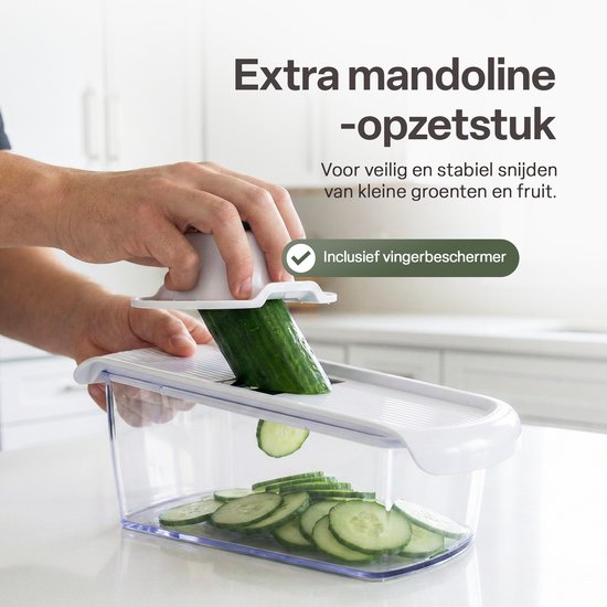 Mandoline Groentesnijder Set met Opvangbak – Groentehakker – Blokjessnijder – Julienne Snijder – Uiensnijder – RVS Messen – Groente Chopper met 8 Snijbladen – Keukensnijder