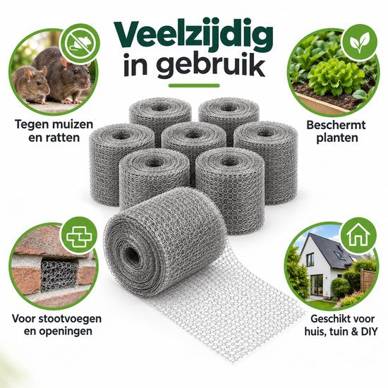 Muizengaas RVS – 7x Muizenweringsgaas 15 cm x 5 Meter – Rattengaas RVS – Stootvoegrooster – Ongediertewering voor Muizen, Ratten en Marters – Roestvrij Staal