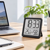 Digitale Thermometer Hygrometer met Klok – Binnen Thermometer – Luchtvochtigheidsmeter – Groot LCD Display – Temperatuur, Luchtvochtigheid & Tijd – Zwart