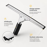 Raamtrekker 35 cm – Douchewisser – Wisser voor Douche, Ramen, Spiegel en Autoruit – RVS Glaswisser – Siliconen Raamwisser – Handtrekker – Douchetrekker Zwart-Zilver - Trekker