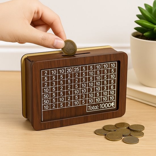 Spaarpot met €1000 Spaarchallenge – Transparante Voorzijde – Luxe Design – Motiverend Spaarhulpmiddel voor Volwassenen