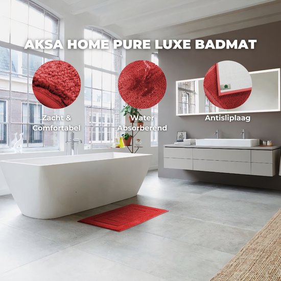 AKSA Home® Badmat 50x80 cm - Douchemat antislip - Badmat antislip - Badkamermat - Vloerkleed - Rood
