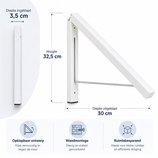 Kledingrek Inklapbaar - Creme wit - Ruimtebesparende Kledinghanger - Kapstop Inklapbaar - Inklapbare Kapstokken - Droogrek voor kleding - Kledingorganizer