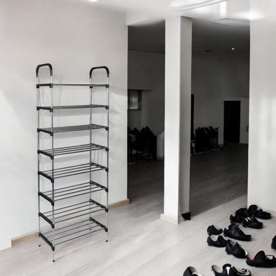 Schoenenrek met 8 Lagen – Ruimte voor 40 Paar Schoenen – Stevig Ontwerp van Metaal en Kunststof – Ruimtebesparend en Modern