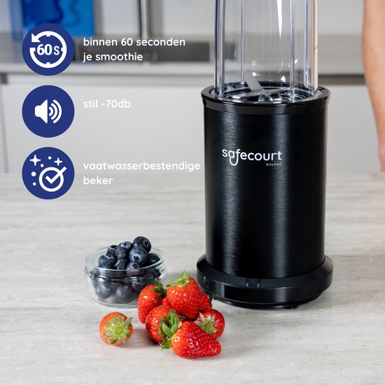 Safecourt kitchen - Smoothie Blender - Blender 1200W - Smoothie Maker - Inclusief to go bekers - Zwart