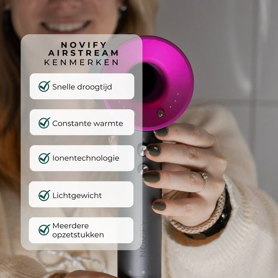 NOVIFY® Krachtige Fohn - Fohnborstel - Haardroger met 5 opzetstukken - Fohn met Diffuser - Ionentechnologie - 1600W - 2025
